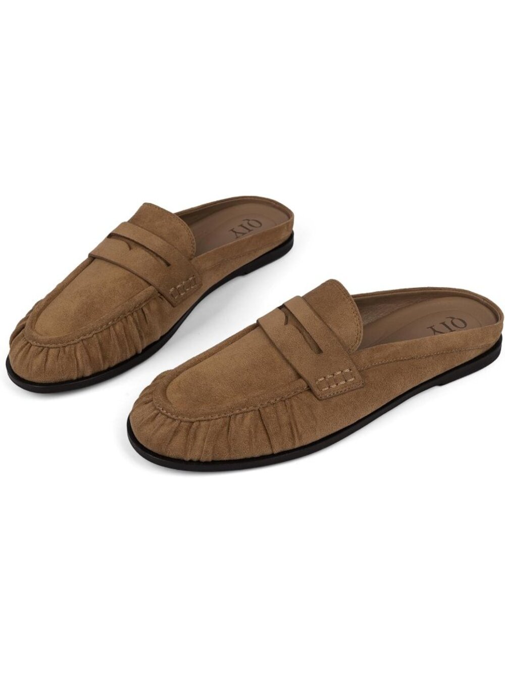 Women's Dark Brown Comfort Loafers Slingback Flats Ruched Toe Backless Slip-On - Picture 5 of 6